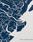 Tybee Island canvas map — rich terrain detail