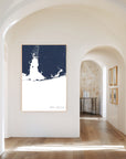 Alabama Gulf Coast navy vertical canvas map in the Bello mixed room scene