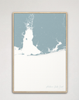 Alabama Gulf Coast Coastal Map — Canvas Vertical, soft-blue, Natural Oak