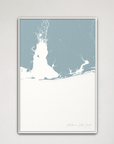 Alabama Gulf Coast Coastal Map — Canvas Vertical, soft-blue, White Frame