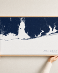 Alabama Gulf Coast canvas map — hands holding the canvas in an oak frame