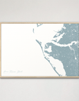 Anna Maria Island Coastal Map — Canvas Horizontal, soft-blue, Natural Oak