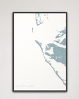 Anna Maria Island Coastal Map — Canvas Vertical, soft-blue, Black Frame