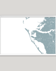 Anna Maria Island Coastal Map — Fine Art Print Horizontal, soft-blue, White Frame, 10x8