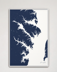 Annapolis Coastal Map — Canvas Vertical, navy, White Frame