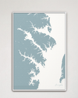 Annapolis Coastal Map — Canvas Vertical, soft-blue, White Frame