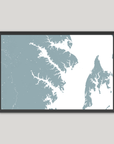 Annapolis Coastal Map — Fine Art Print Horizontal, soft-blue, Black Frame, 10x8
