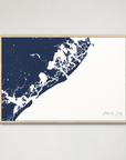 Atlantic City Coastal Map — Canvas Horizontal, navy, Natural Oak