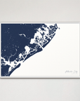 Atlantic City Coastal Map — Canvas Horizontal, navy, White Frame