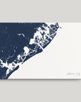 Atlantic City Coastal Map — Canvas Horizontal, navy, No Frame