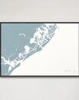 Atlantic City Coastal Map — Canvas Horizontal, soft-blue, Black Frame