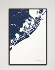 Atlantic City Coastal Map — Canvas Vertical, navy, Black Frame