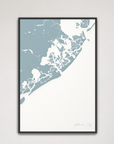 Atlantic City Coastal Map — Canvas Vertical, soft-blue, Black Frame