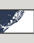 Atlantic City Coastal Map — Fine Art Print Horizontal, navy, Black Frame, 10x8