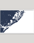Atlantic City Coastal Map — Fine Art Print Horizontal, navy, White Frame, 10x8