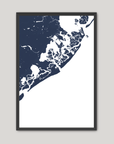 Atlantic City Coastal Map — Fine Art Print Vertical, navy, Black Frame, 8x10