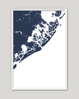 Atlantic City Coastal Map — Fine Art Print Vertical, navy, White Frame, 8x10