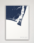 Bald Head Island Coastal Map — Canvas Vertical, navy, White Frame