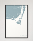 Bald Head Island Coastal Map — Canvas Vertical, soft-blue, Black Frame