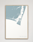 Bald Head Island Coastal Map — Canvas Vertical, soft-blue, Natural Oak