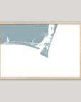 Bald Head Island Coastal Map — Fine Art Print Horizontal, soft-blue, Oak, 10x8