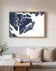 Beaufort navy horizontal canvas map in an oak framed room scene