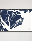 Beaufort / Sea Islands Coastal Map — Canvas Horizontal, navy, Black Frame