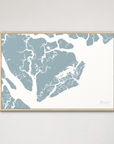 Beaufort / Sea Islands Coastal Map — Canvas Horizontal, soft-blue, Natural Oak