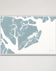 Beaufort / Sea Islands Coastal Map — Canvas Horizontal, soft-blue, White Frame