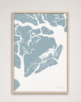 Beaufort / Sea Islands Coastal Map — Canvas Vertical — soft-blue, Light Wood