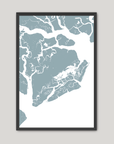 Beaufort / Sea Islands Coastal Map — Fine Art Print Vertical, soft-blue, Black Frame, 8x10