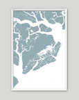 Beaufort / Sea Islands Coastal Map — Fine Art Print Vertical, soft-blue, White Frame, 8x10