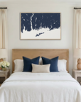 Mystic canvas map art in bedroom setting