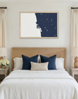 San Diego Coast matte map art in bedroom setting