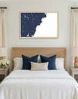 Southern Maine Coast matte map art in bedroom setting