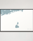 Block Island Coastal Map — Canvas Horizontal, soft-blue, Black Frame