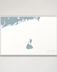 Block Island Coastal Map — Canvas Horizontal, soft-blue, White Frame