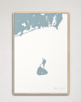 Block Island Coastal Map — Canvas Vertical, soft-blue, Natural Oak