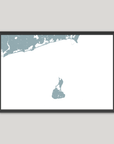 Block Island Coastal Map — Fine Art Print Horizontal, soft-blue, Black Frame, 10x8