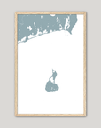 Block Island Coastal Map — Fine Art Print Vertical, soft-blue, Oak, 8x10