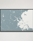Boston Coastal Map — Canvas Horizontal, soft-blue, Black Frame, 24x16