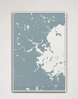 Boston Coastal Map — Canvas Vertical, soft-blue, White Frame, 16x24