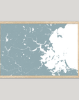 Boston Coastal Map — Fine Art Print Horizontal, soft-blue, Oak, 10x8