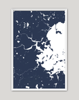 Boston Coastal Map — Fine Art Print Vertical, navy, White Frame, 8x10