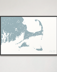 Cape Cod Coastal Map — Canvas Horizontal, soft-blue, Black Frame
