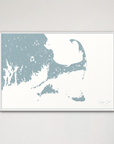 Cape Cod Coastal Map — Canvas Horizontal, soft-blue, White Frame