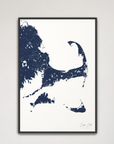 Cape Cod Coastal Map — Canvas Vertical, navy, Black Frame