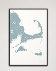 Cape Cod Coastal Map — Canvas Vertical, soft-blue, Black Frame