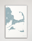 Cape Cod Coastal Map — Canvas Vertical, soft-blue, White Frame