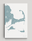 Cape Cod Coastal Map — Canvas Vertical, soft-blue, No Frame